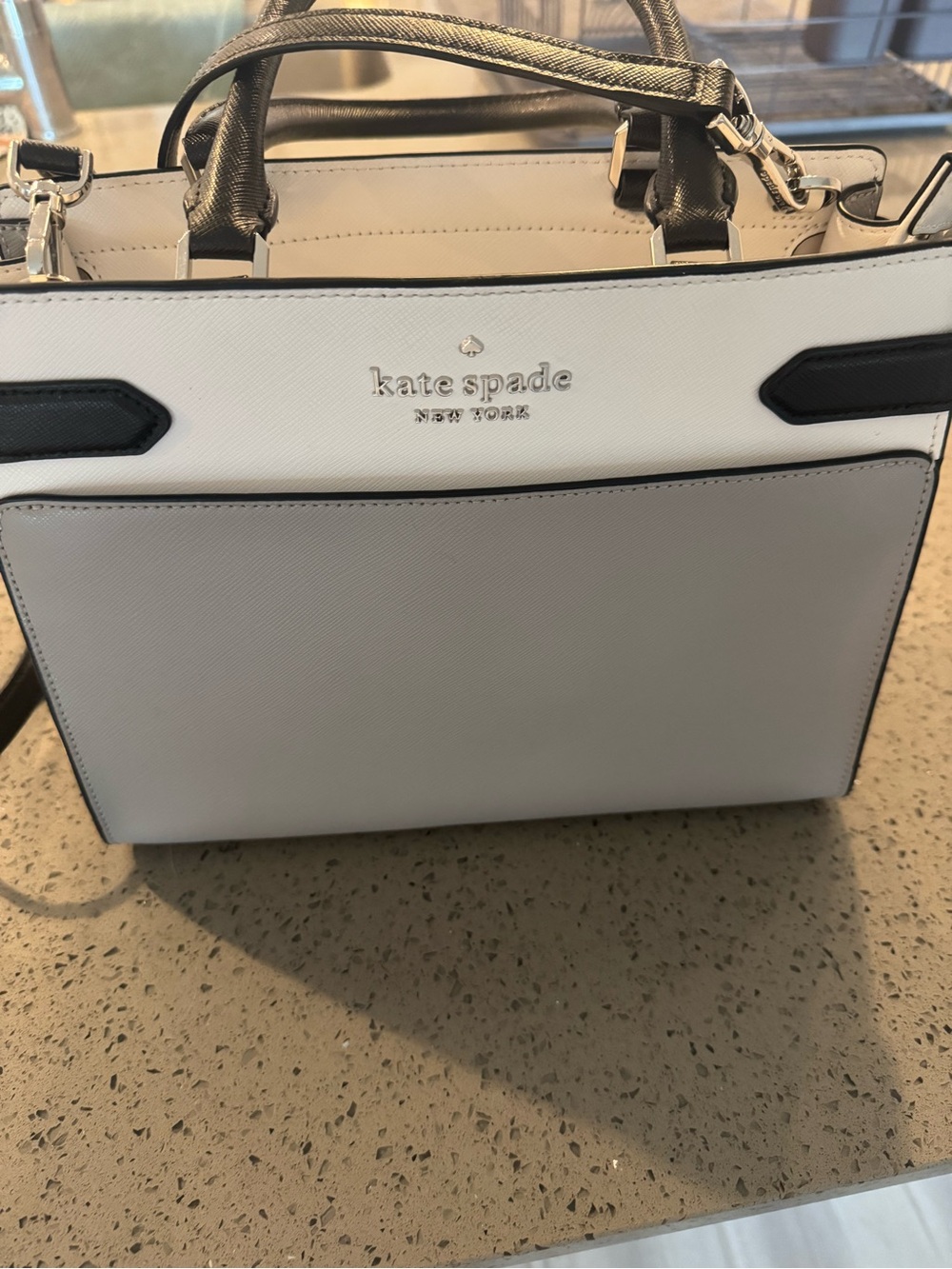 kate spade Two-Tone Leather Satchel in White, Gray and Black - Picture 2 of 7